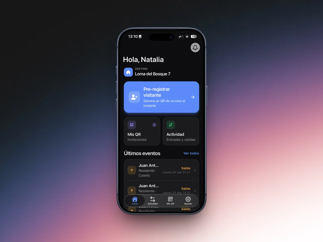 Evidenxa resident app: pre-register a visitor and generate a QR code