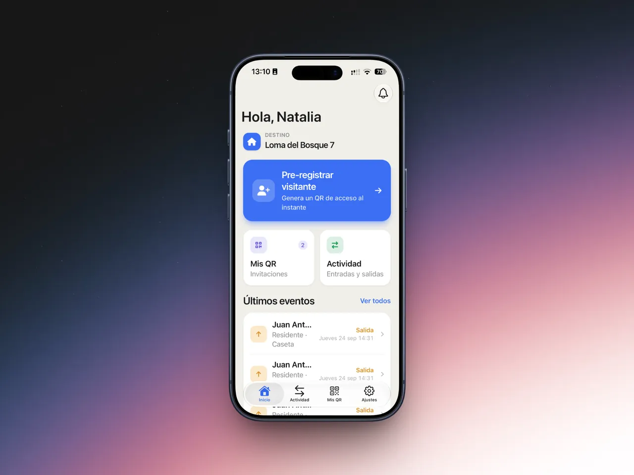 Evidenxa resident app: pre-register a visitor and generate a QR code
